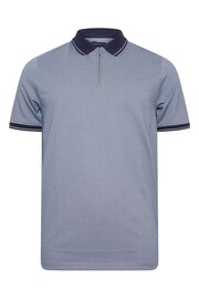 BadRhino Big & Tall Blue Textured Zip Neck Polo Shirt - Image 2 of 3