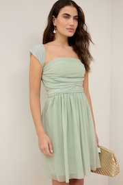 Sage Green Mesh Multiway Bridesmaid Wedding Mini Dress - Image 1 of 8