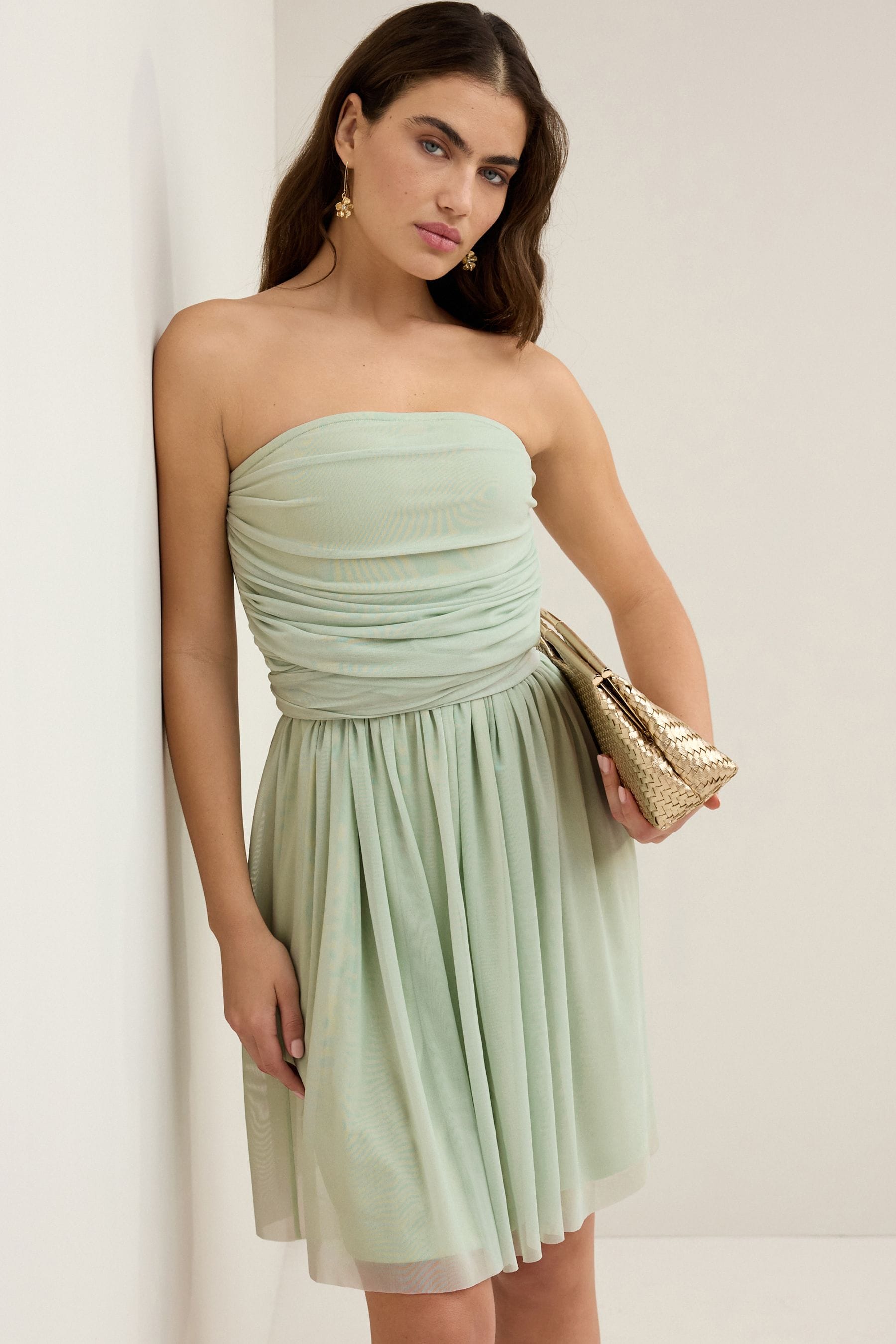 Sage Green Mesh Multiway Bridesmaid Wedding Mini Dress