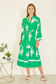 Yumi Green Viscose Midi Dress With Long Sleeves - Image 1 of 5