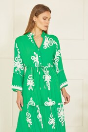 Yumi Green Viscose Midi Dress With Long Sleeves - Image 3 of 5
