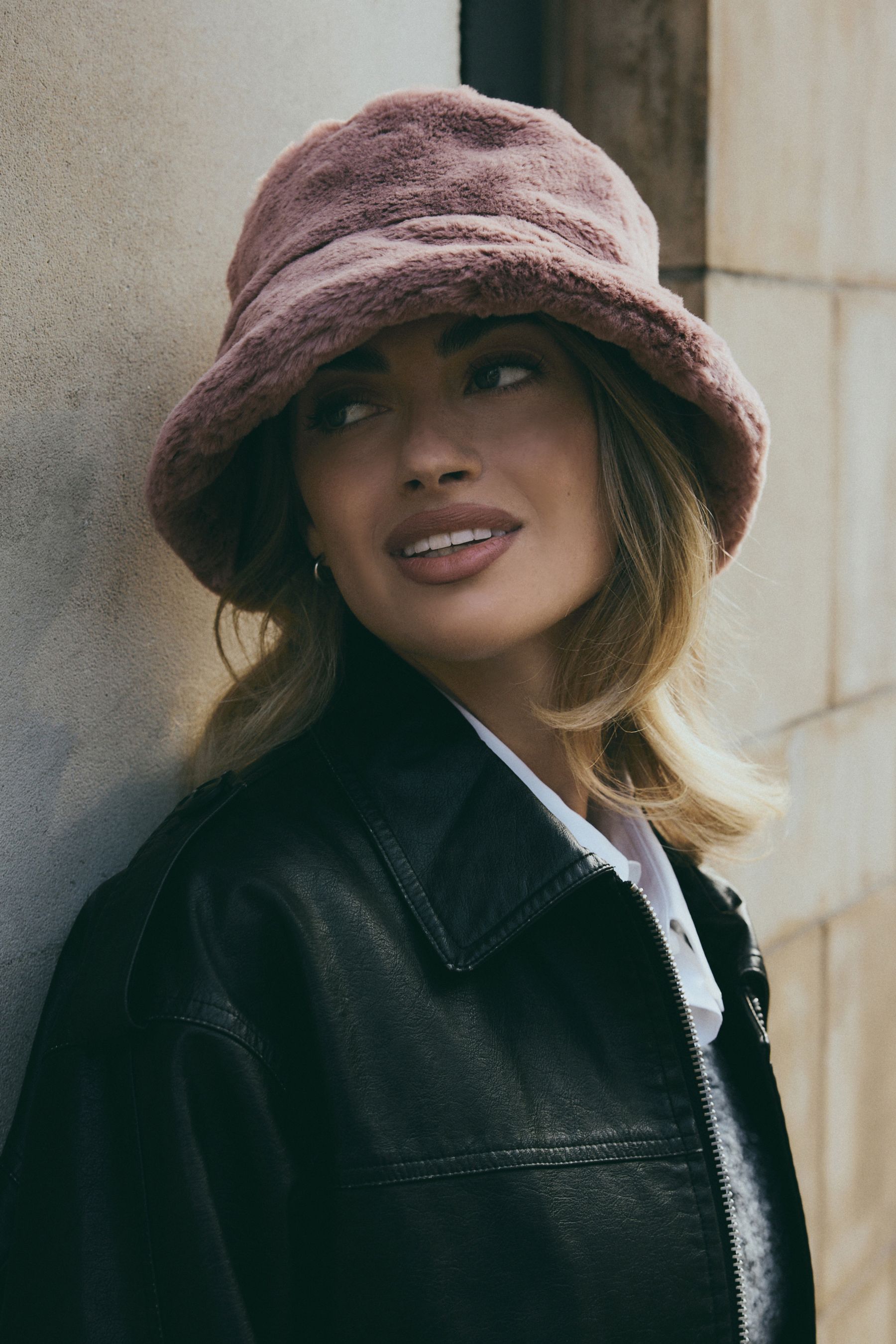 Pink faux leather hat outlet