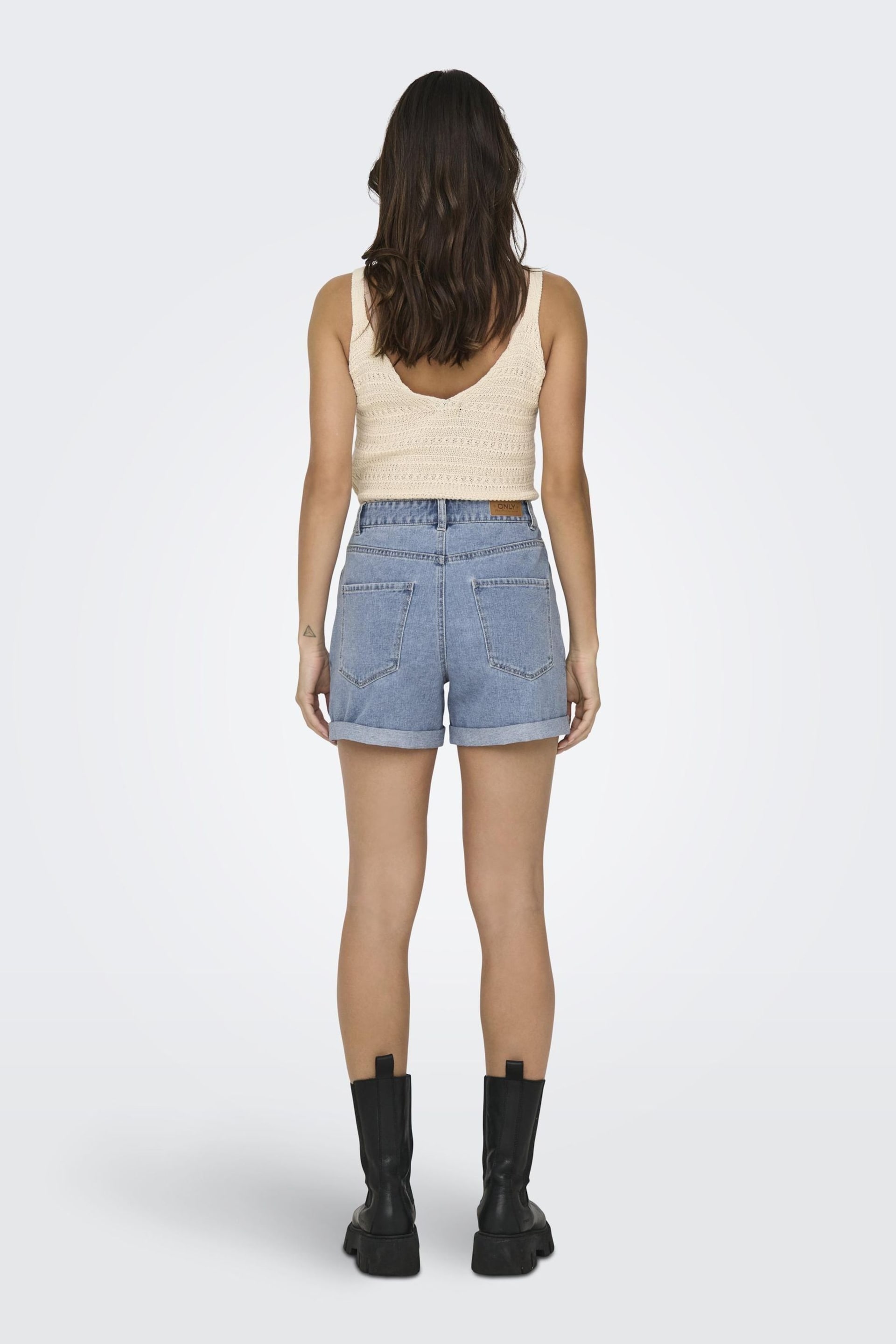 ONLY Blue High Waisted Denim Mom Shorts - Image 2 of 6