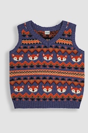 JoJo Maman Bébé Denim Blue Fox Knit Fair Isle Tank Top - Image 1 of 3