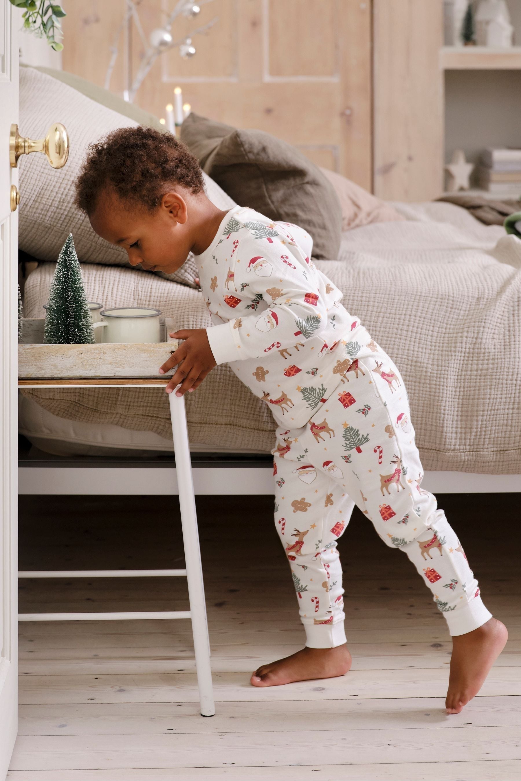 Buy JoJo Maman Bebe Cream Christmas Print Jersey Pyjamas from the Next UK online shop