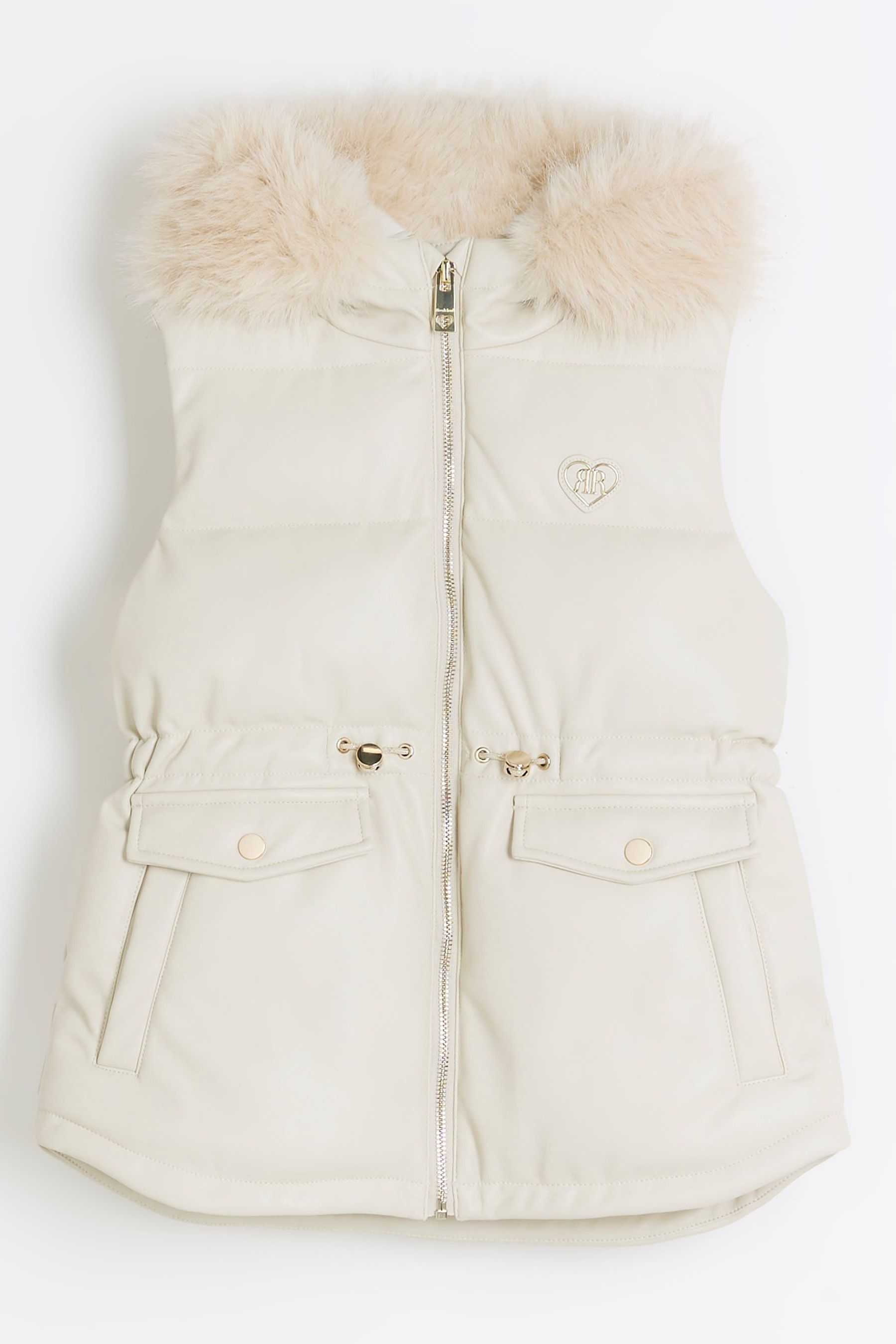 White gilet with fur hood top