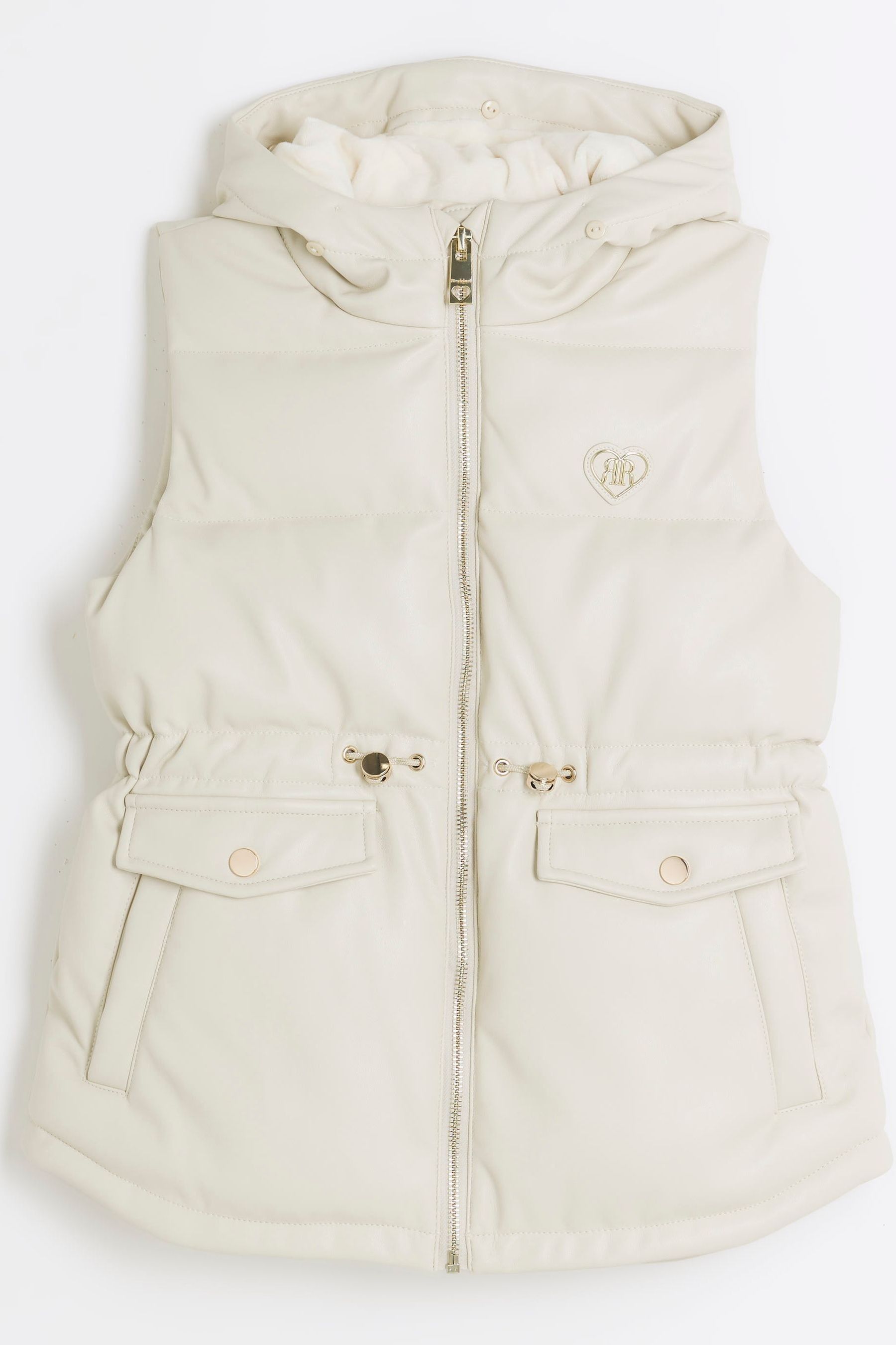 Buy River Island Cream Girls Faux Fur Hooded Gilet from Next Luxembourg