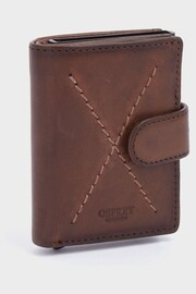 OSPREY LONDON The X Stitch Leather & Metal RFID ID Brown Card Case - Image 3 of 6