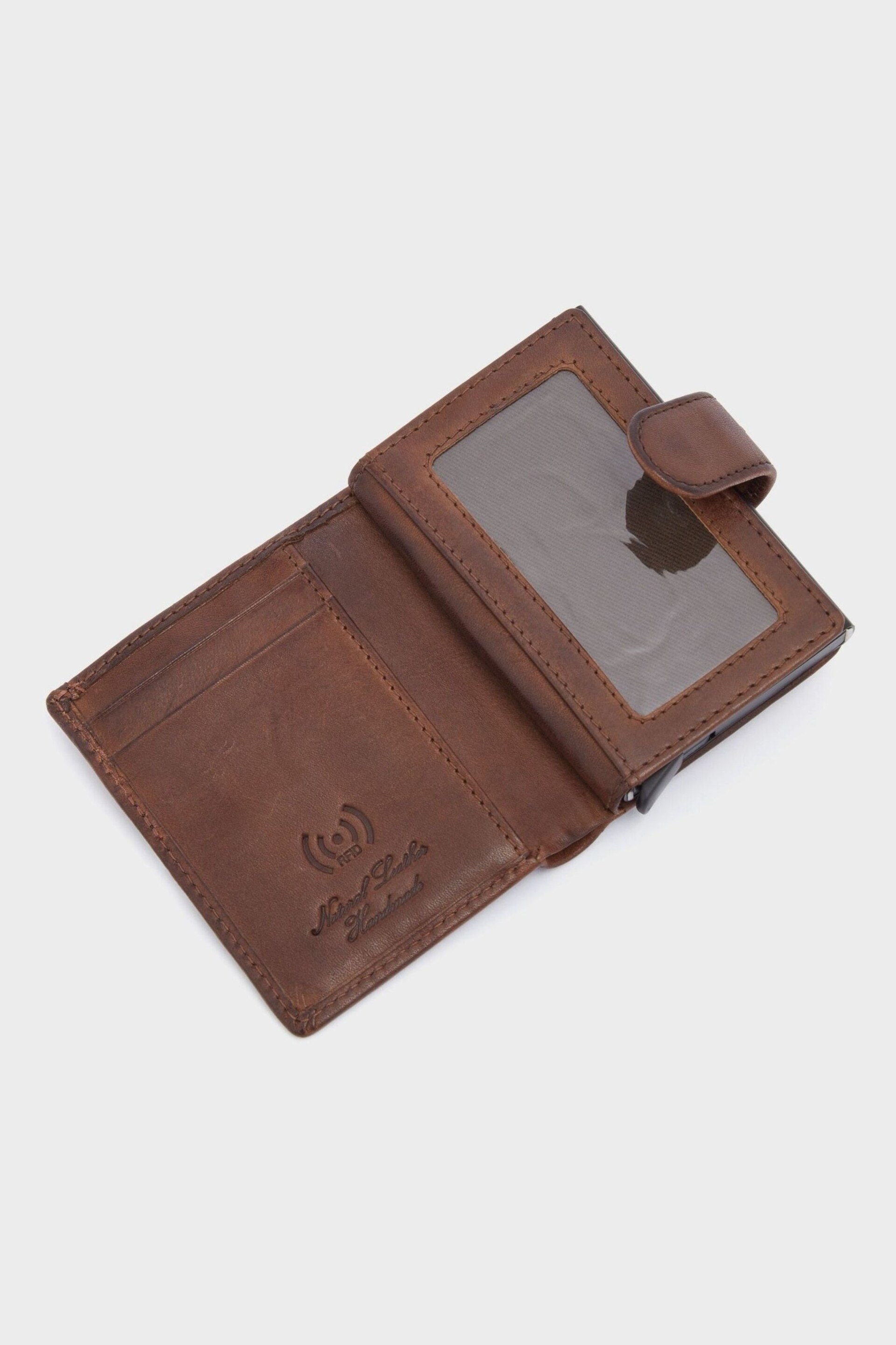 OSPREY LONDON The X Stitch Leather & Metal RFID ID Brown Card Case - Image 4 of 6