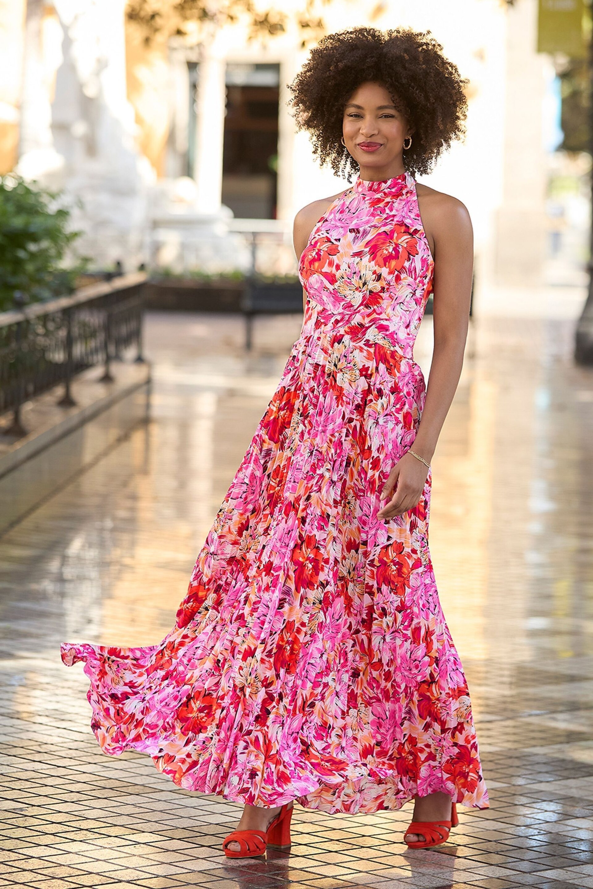 Joe Browns Pink Petite Floral Print Halterneck Maxi Dress - Image 2 of 5