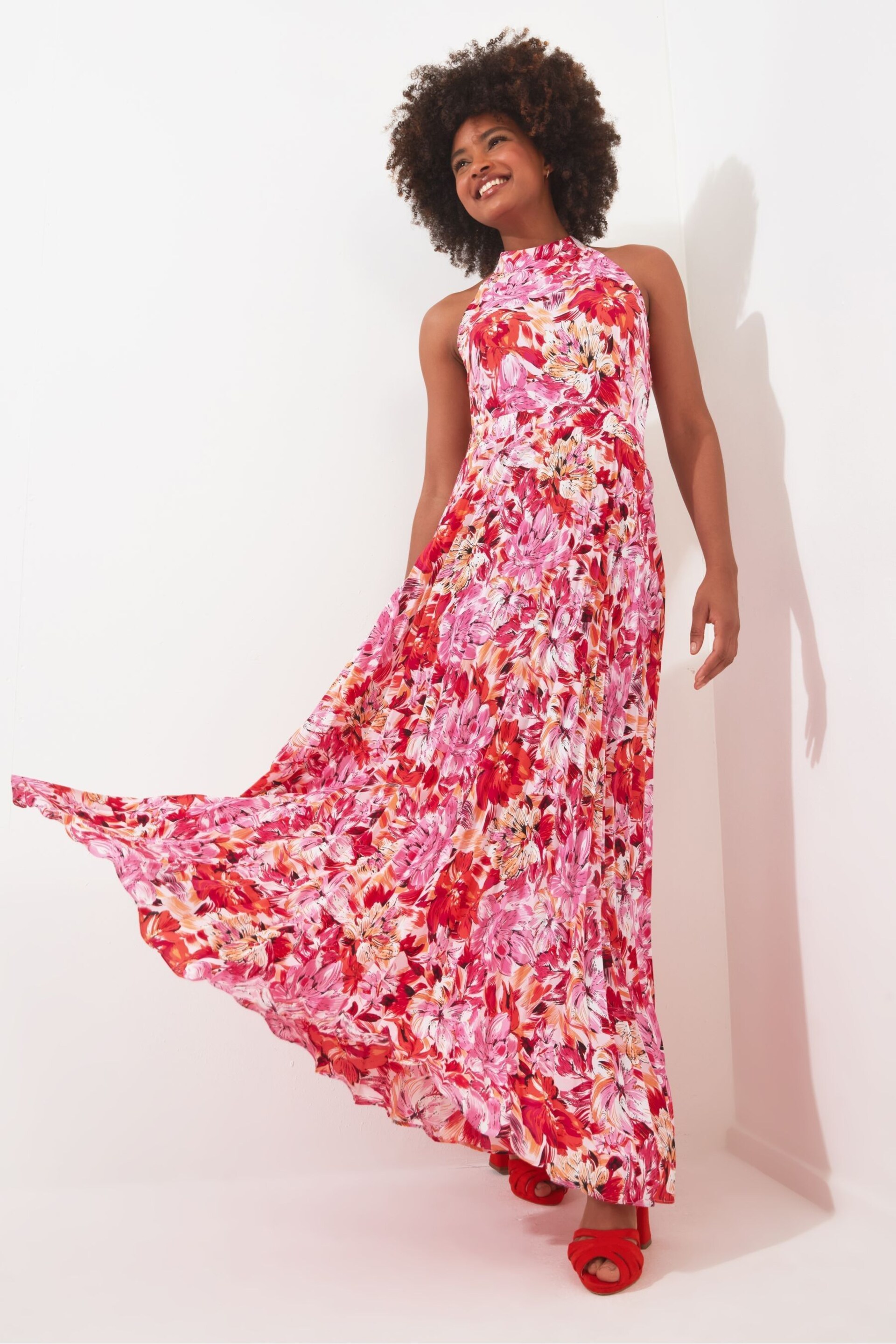 Joe Browns Pink Petite Floral Print Halterneck Maxi Dress - Image 4 of 5