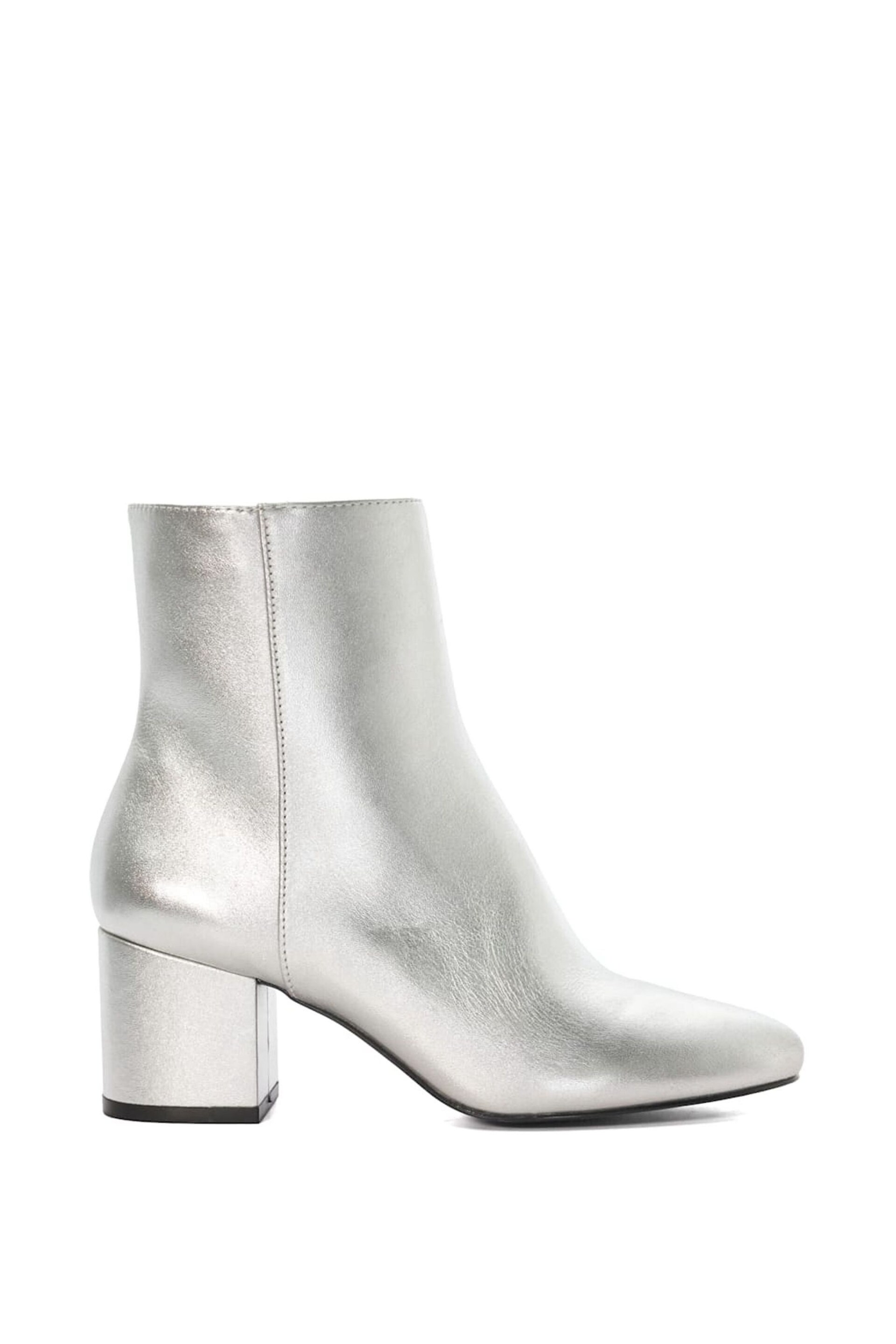 Dune London Silver Ottack Low Block Heel Boots - Image 2 of 5