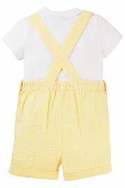 Frugi Yellow Seersucker Easter Duck T-Shirt And Short Dungaree Outfit Set - Image 3 of 6