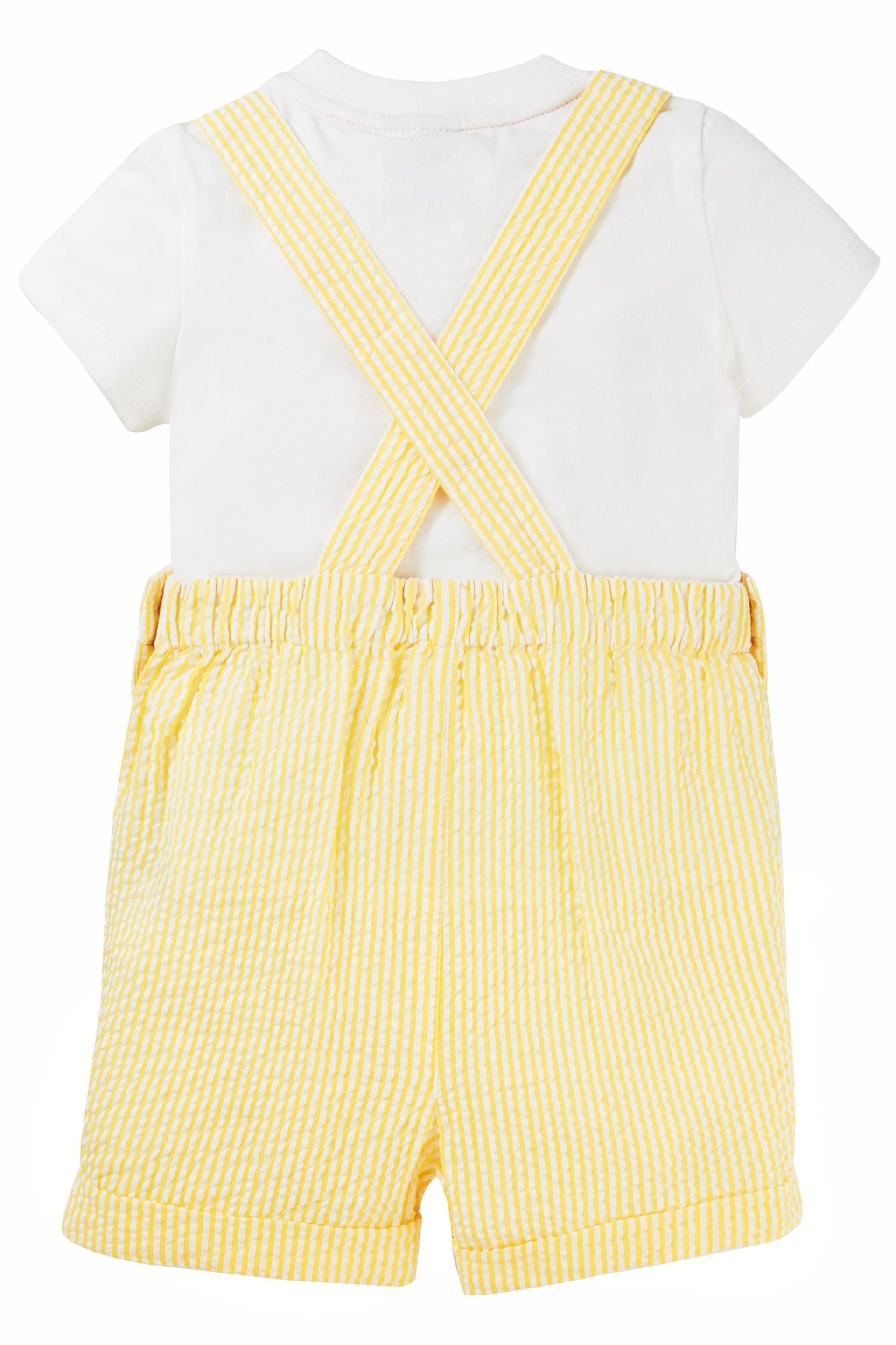 Frugi Yellow Seersucker Easter Duck T-Shirt And Short Dungaree Outfit Set - Image 3 of 6