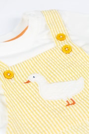Frugi Yellow Seersucker Easter Duck T-Shirt And Short Dungaree Outfit Set - Image 4 of 6
