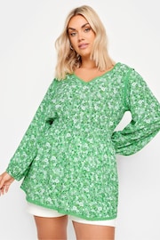 Yours Curve Green Trim Smock Top - Image 1 of 5