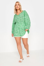 Yours Curve Green Trim Smock Top - Image 2 of 5