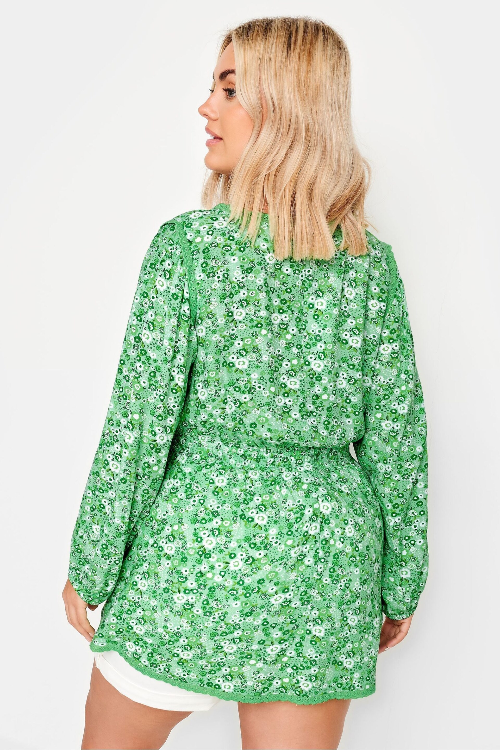 Yours Curve Green Trim Smock Top - Image 3 of 5