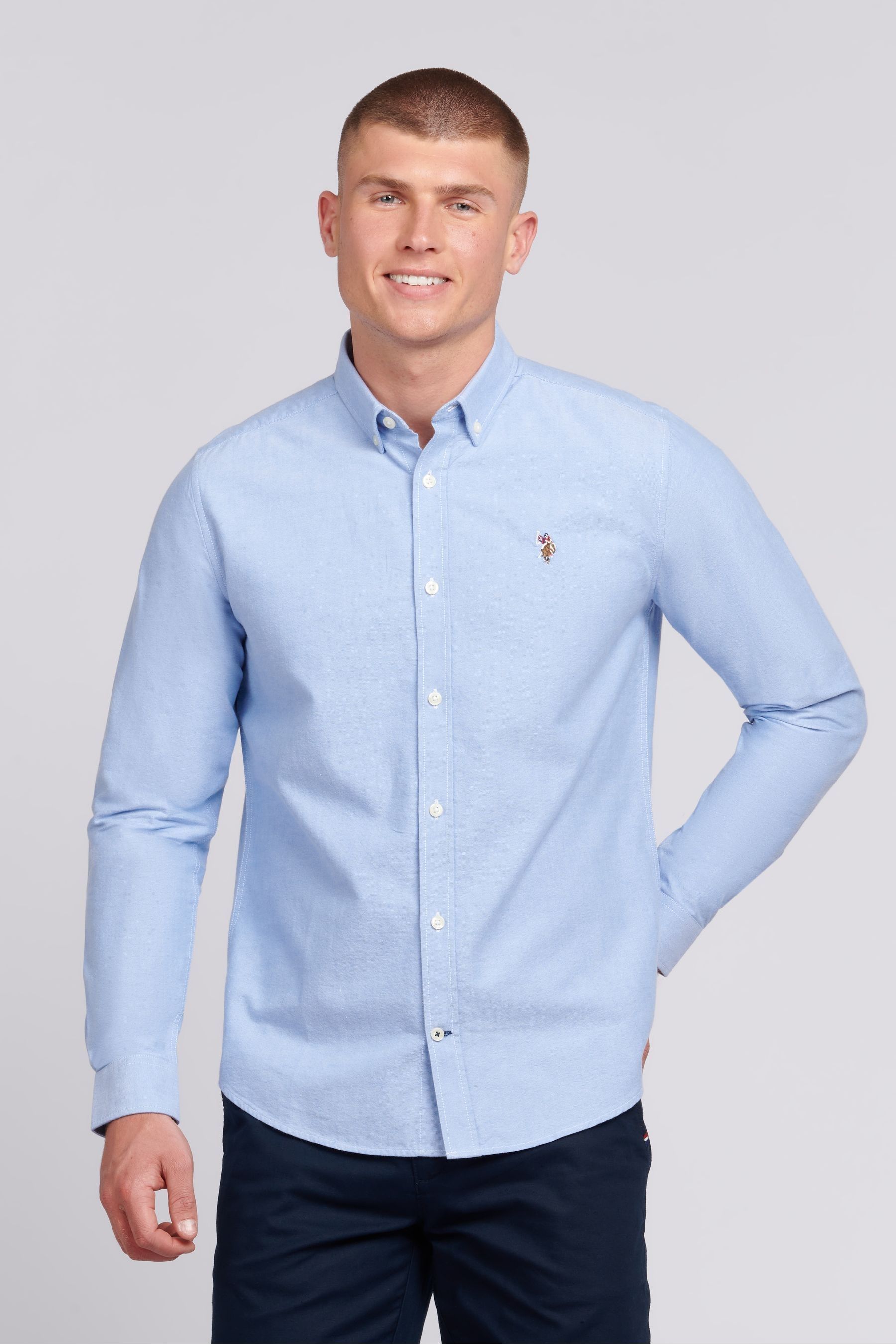 U.S. Polo Assn. Blue Light Mens Peached Oxford Shirt