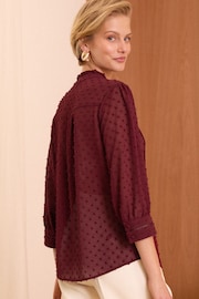 Love & Roses Red Dobby Polka Dot Lace Trim 3/4 Sleeve Button Through Blouse - Image 4 of 4