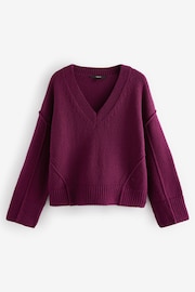 Burgundy Red Seam Detail V-Neck Knitted Jumper - Image 6 of 7