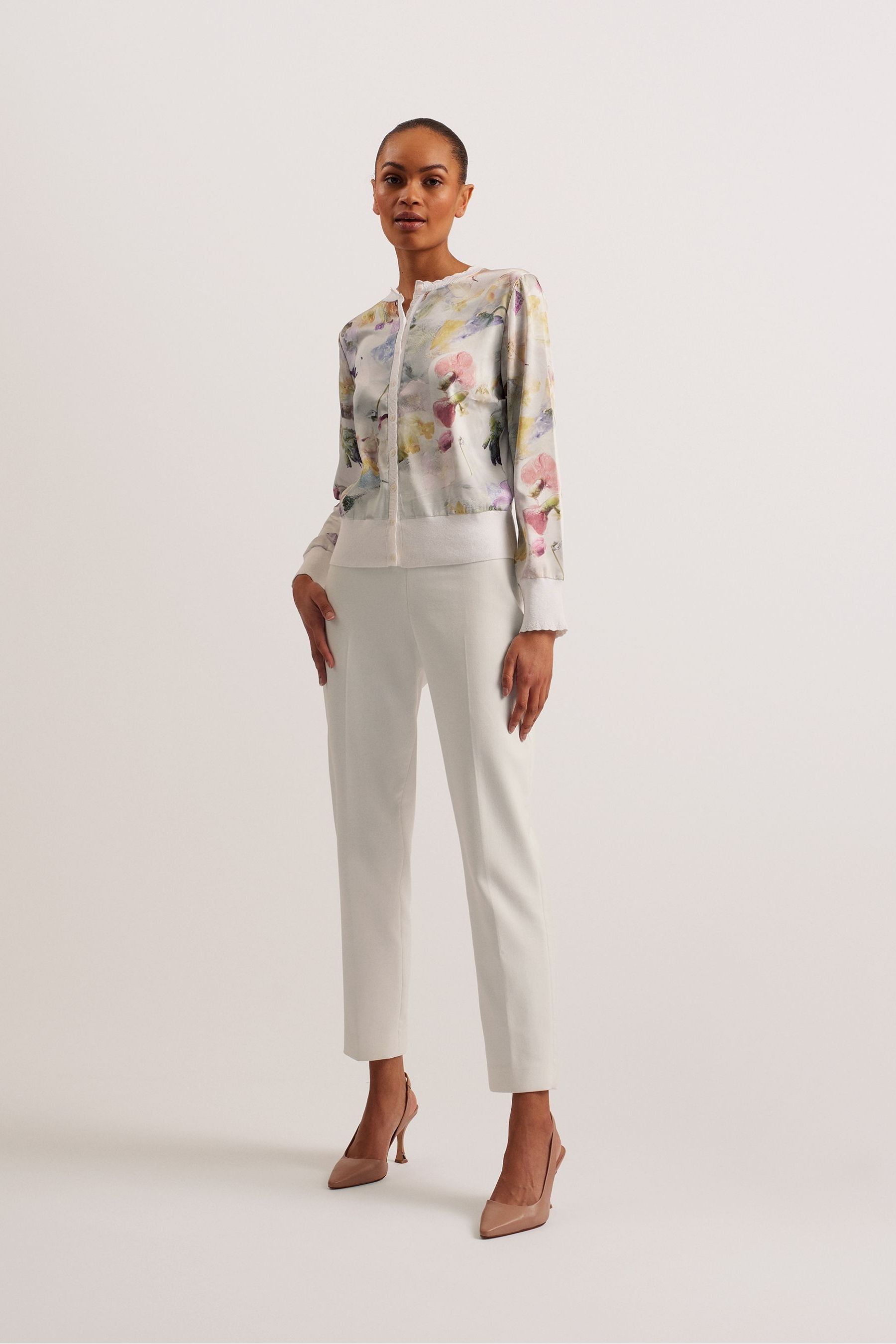 Buy Ted Baker White Haylou Scallop Trim High Neck Woven Front Cardigan from Next Luxembourg
