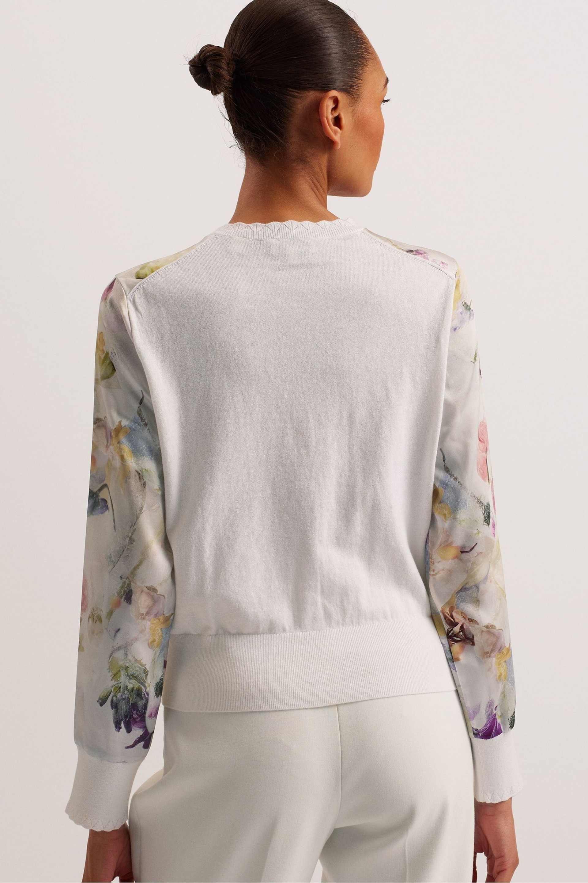 Ted Baker White Haylou Scallop Trim High Neck Woven Front Cardigan - Image 4 of 6