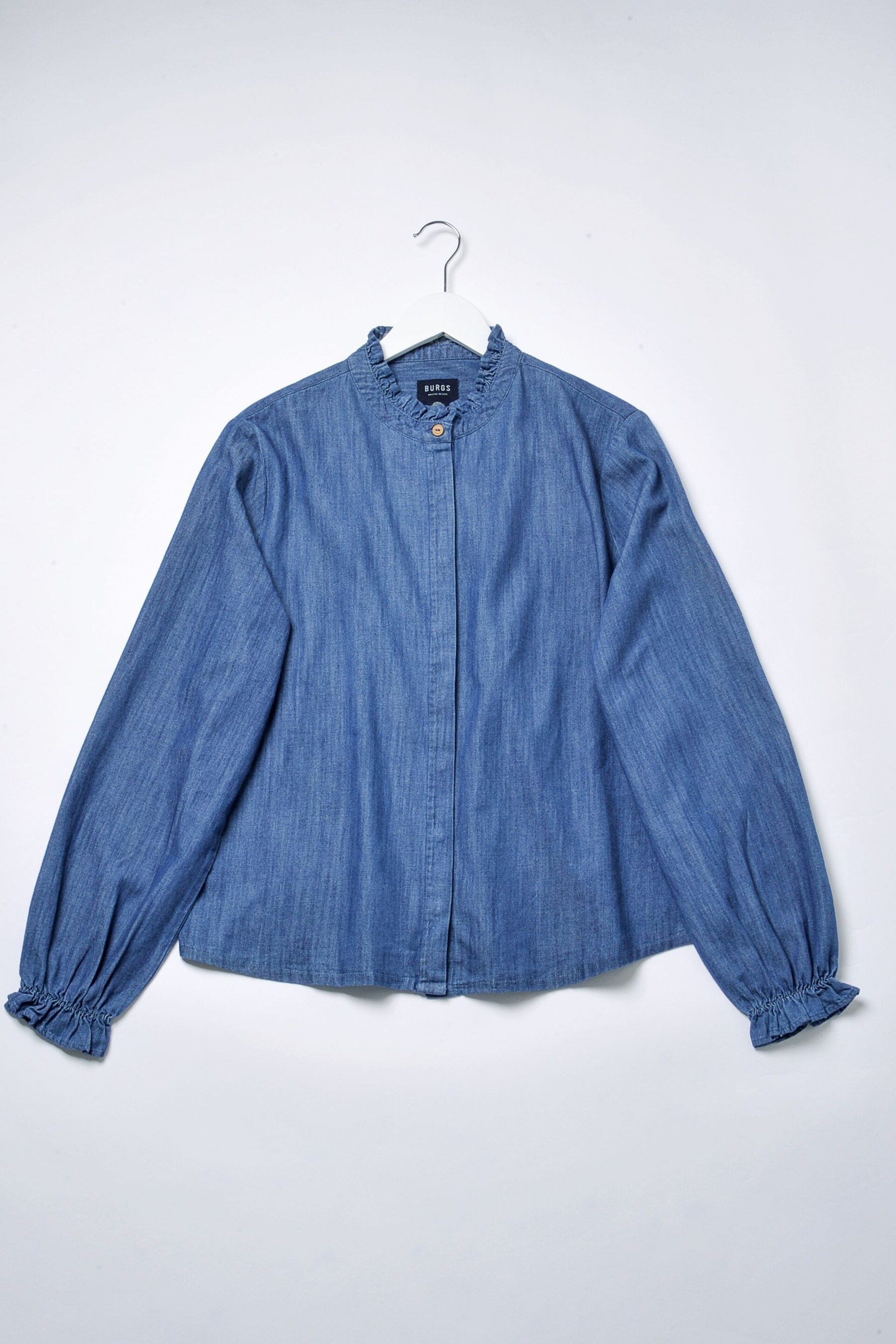 Burgs Womens Blue Pannier Frill Long Sleeve Blouses - Image 5 of 5