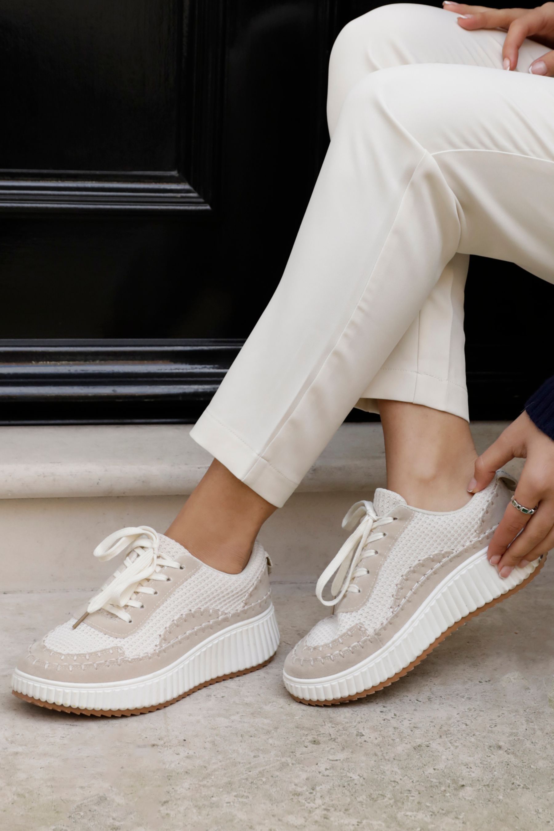 Buy Linzi Brown Aretha Knitted Trainers With Chunky White Sole from Next Luxembourg