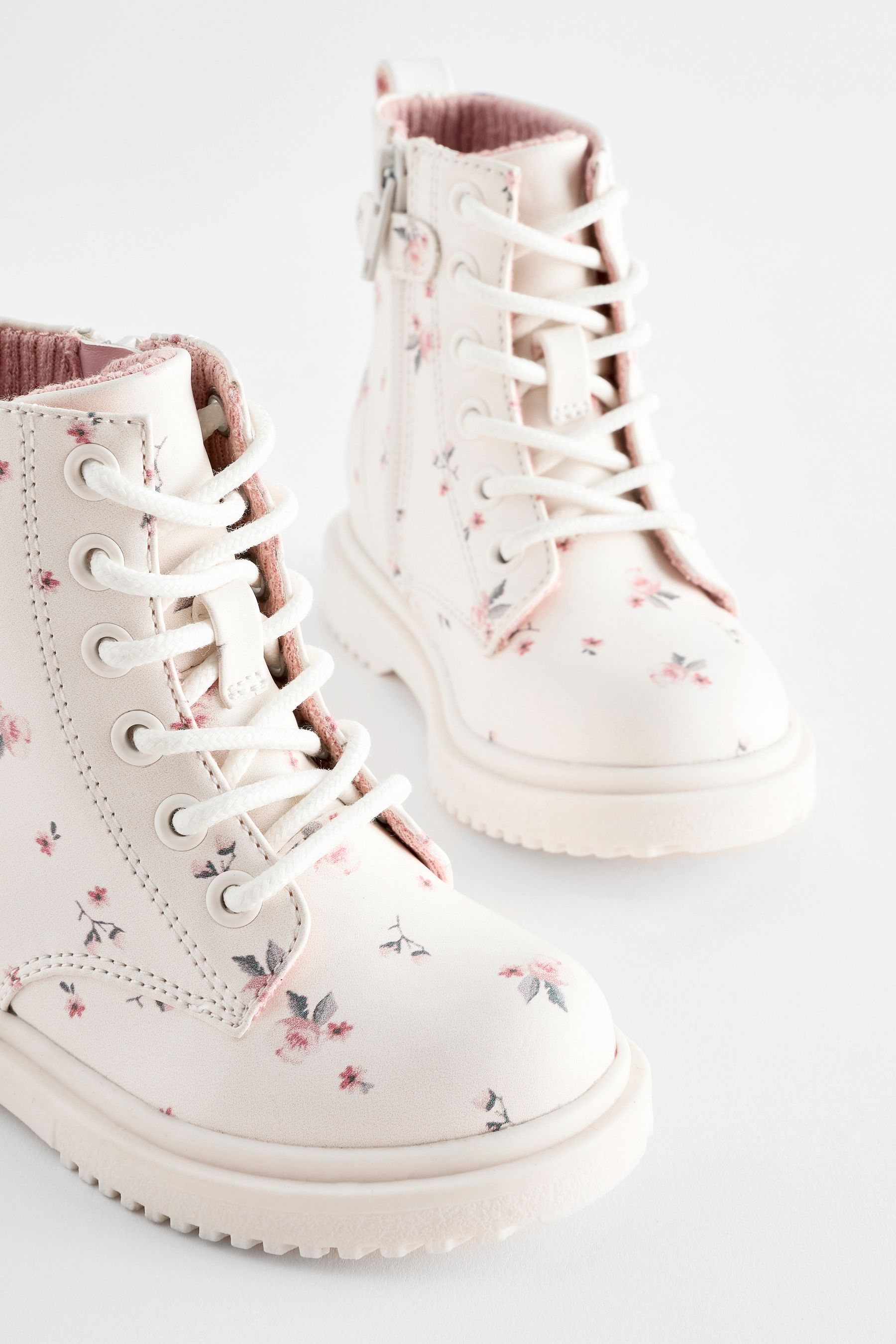 Buy Neutral White Standard Fit F Floral Lace Up Ankle Boots from Next Canada