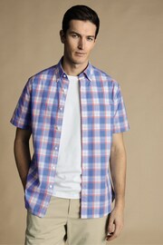 Charles Tyrwhitt Pink Check Short Sleeve Noniron Stretch Poplin Slub Shirt - Image 2 of 6