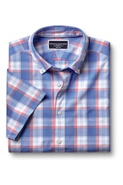 Charles Tyrwhitt Pink Check Short Sleeve Noniron Stretch Poplin Slub Shirt - Image 4 of 6