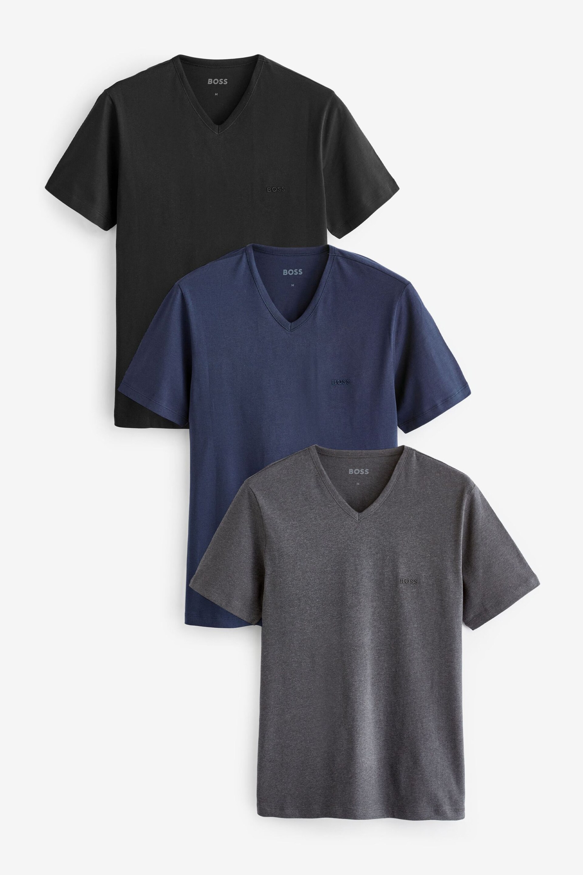 BOSS Blue V-Neck Cotton Jersey T-Shirts 3 Pack - Image 1 of 9