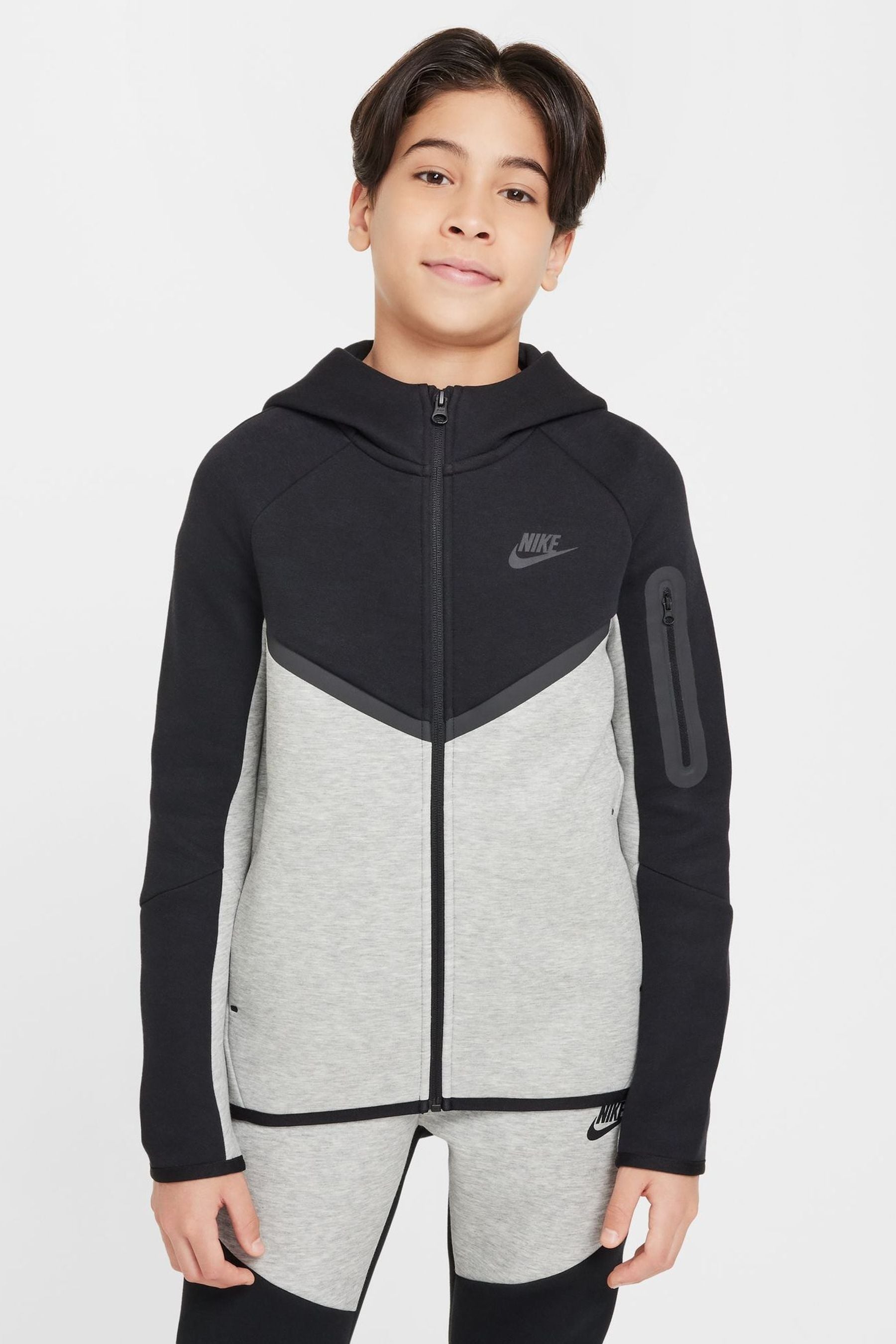 Buy Nike Black Light Grey Tech Fleece Zip Through Hoodie from Next Armenia