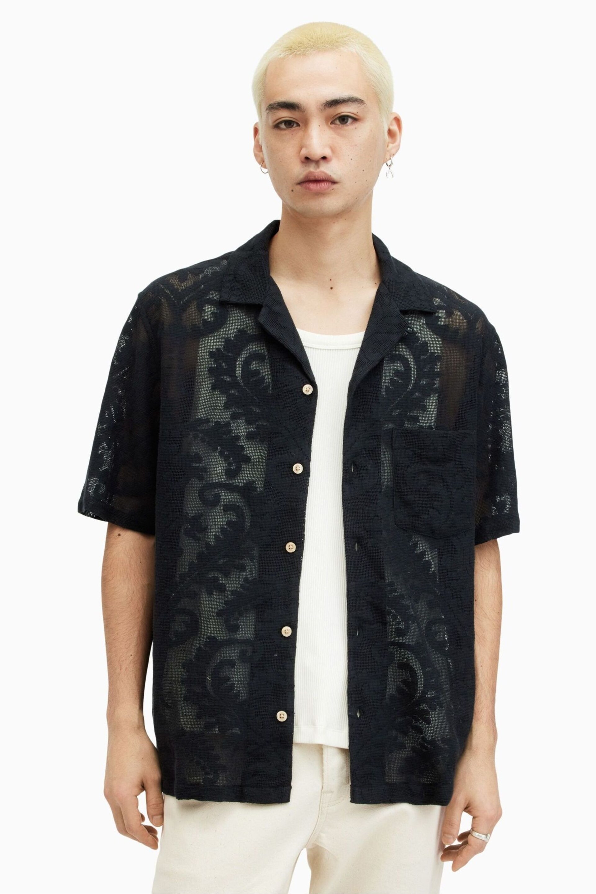 AllSaints Black Cerrito Short Sleeve Shirt - Image 1 of 8
