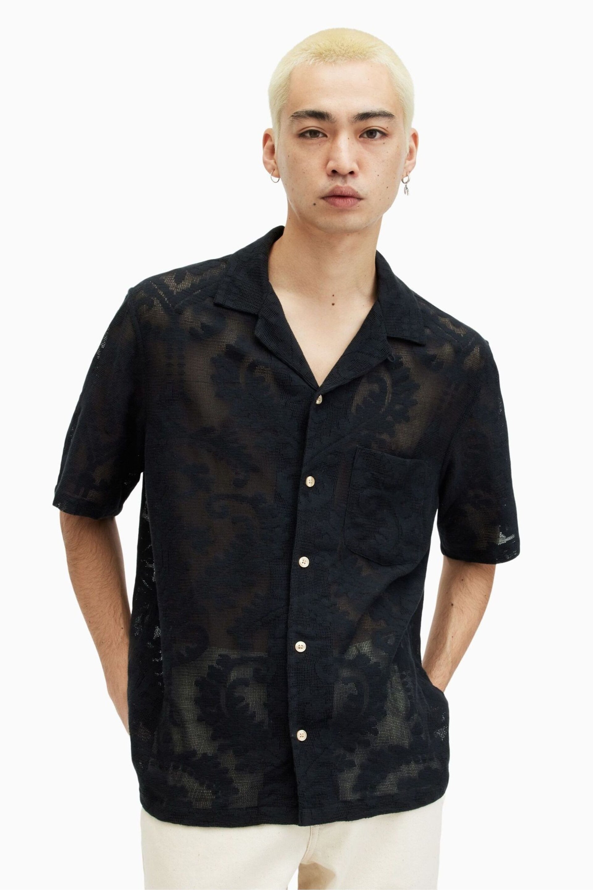 AllSaints Black Cerrito Short Sleeve Shirt - Image 4 of 8