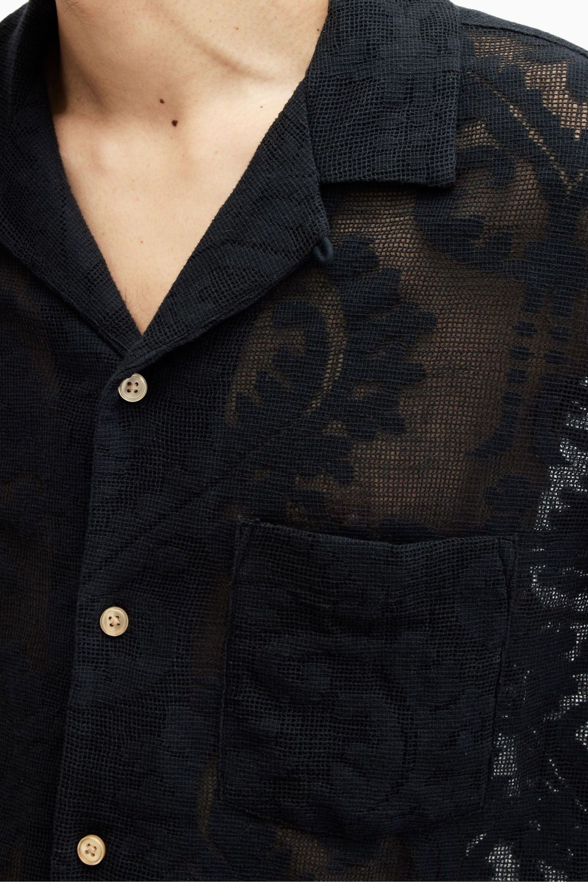 AllSaints Black Cerrito Short Sleeve Shirt - Image 7 of 8