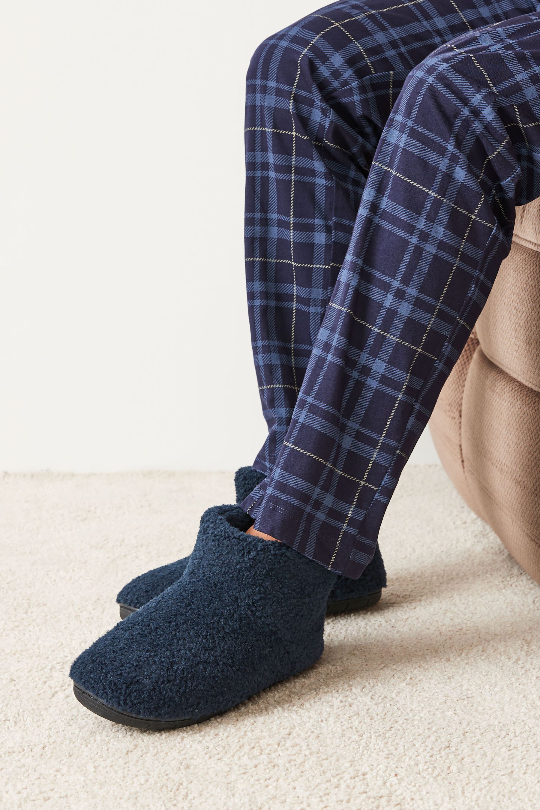 Buy Navy Borg Boot Slippers from Next Luxembourg
