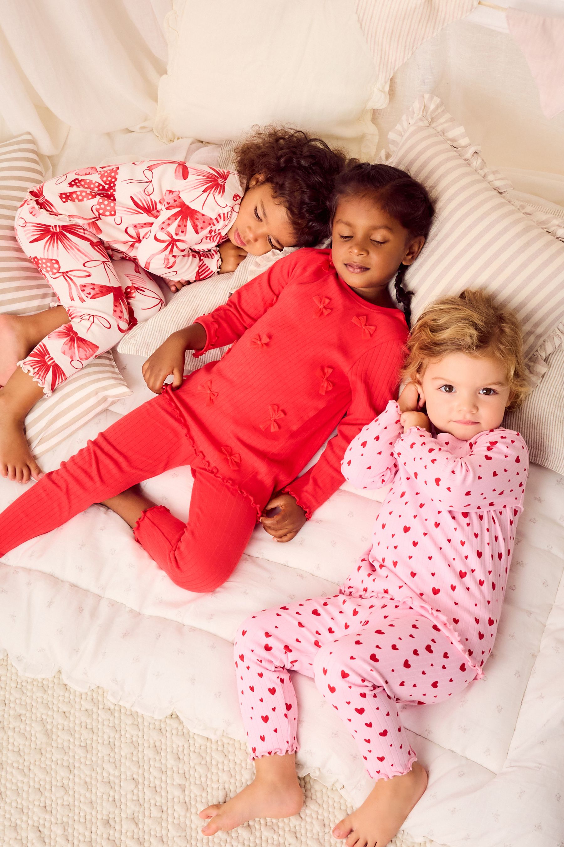 Buy Red Bow Heart 100 Cotton Long Sleeve Snuggle Pyjamas 3 Pack 9mths 16yrs from Next Luxembourg