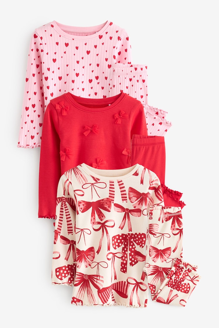 Red Bow/ Heart 100% Cotton Long Sleeve Pyjamas 3 Pack (9mths-16yrs) - Image 1 of 12