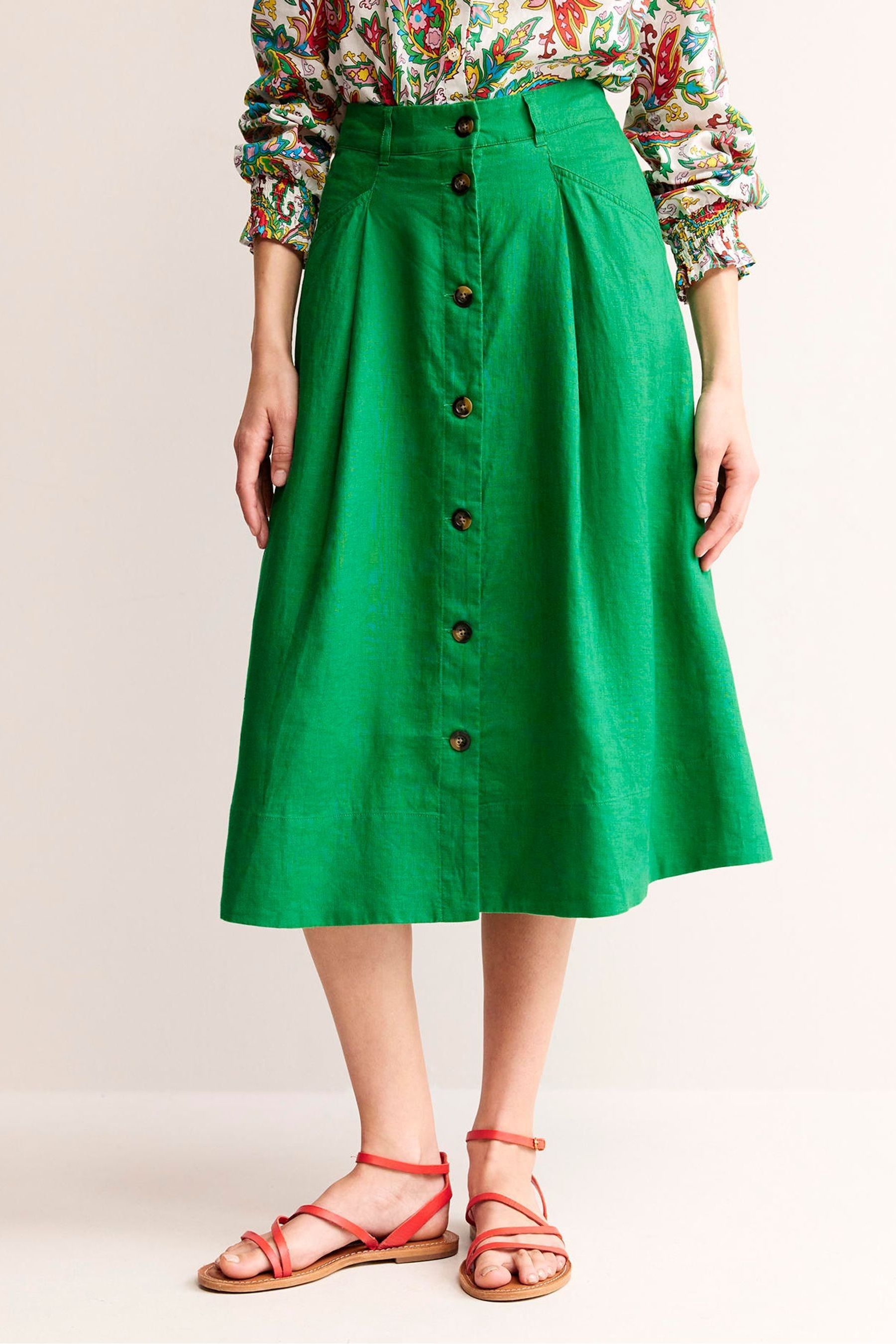 Buy Boden Green Petra 100 Linen Midi Skirt from Next Luxembourg