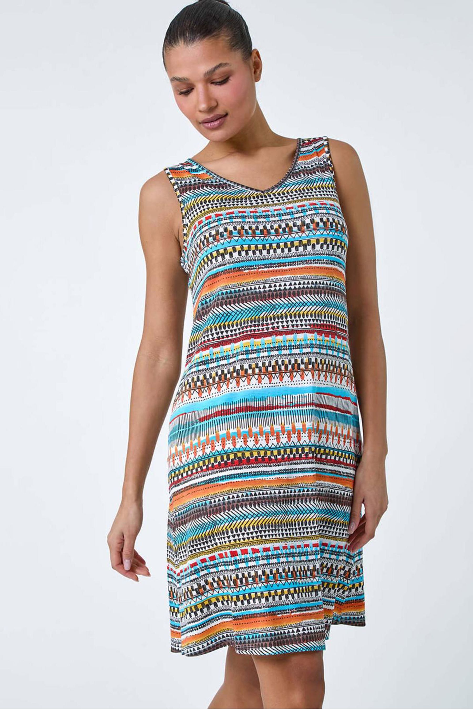 Buy Roman Orange Roman Patterned Stripe Stretch Pocket Swing Dress from the Next UK online shop