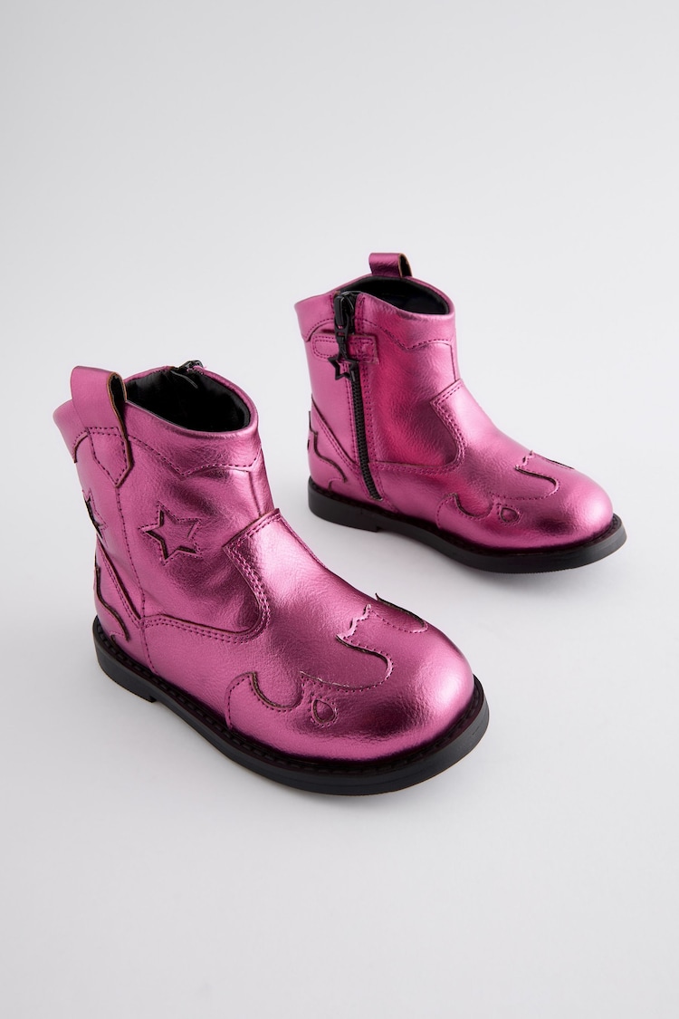 Pink Metallic Western Boots - Image 1 of 4