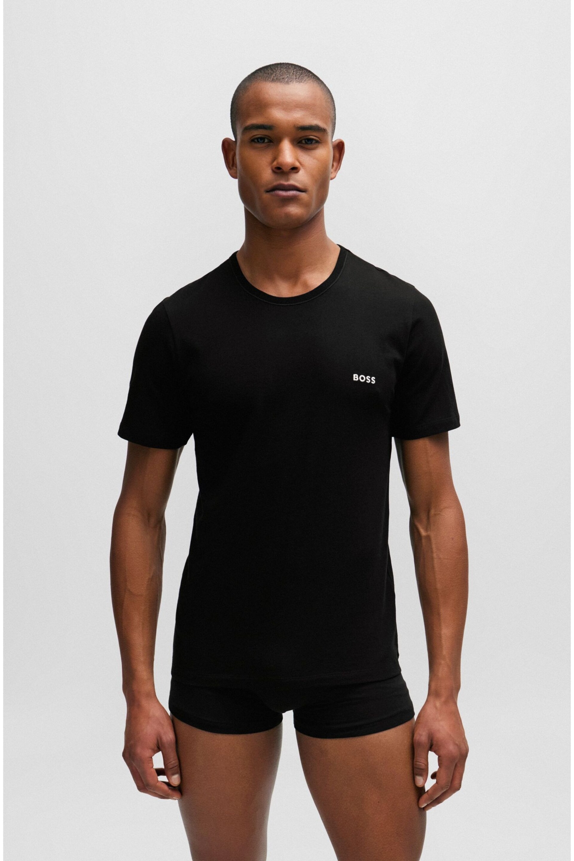 BOSS Black Three-Pack Of Underwear T-Shirts In Cotton Jersey - Image 4 of 5