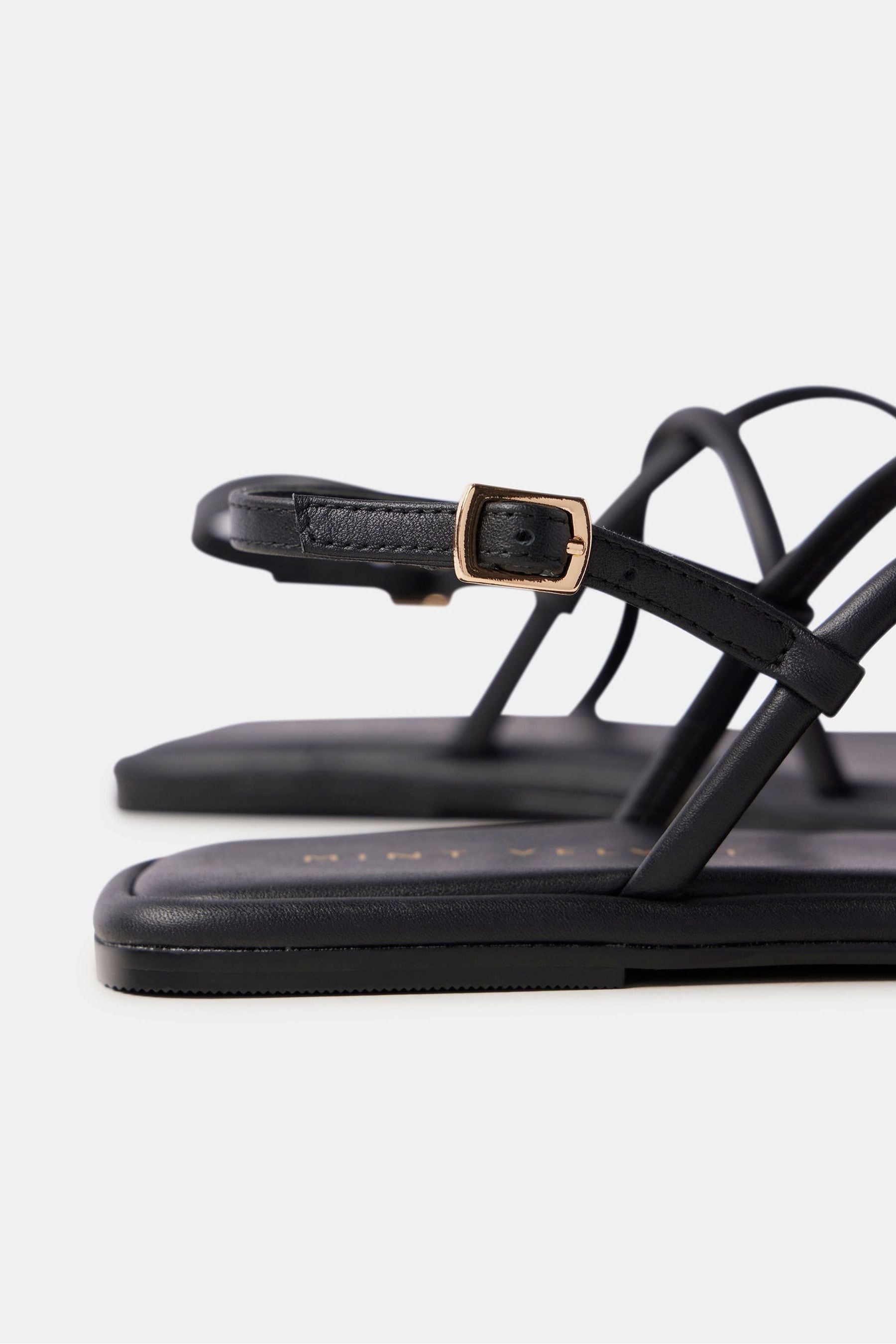 Buy Mint Velvet Black Leather Strappy Sandals from Next Luxembourg