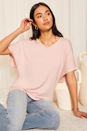Friends Like These Pink Short Sleeve V Neck Tunic Top - Image 2 of 4