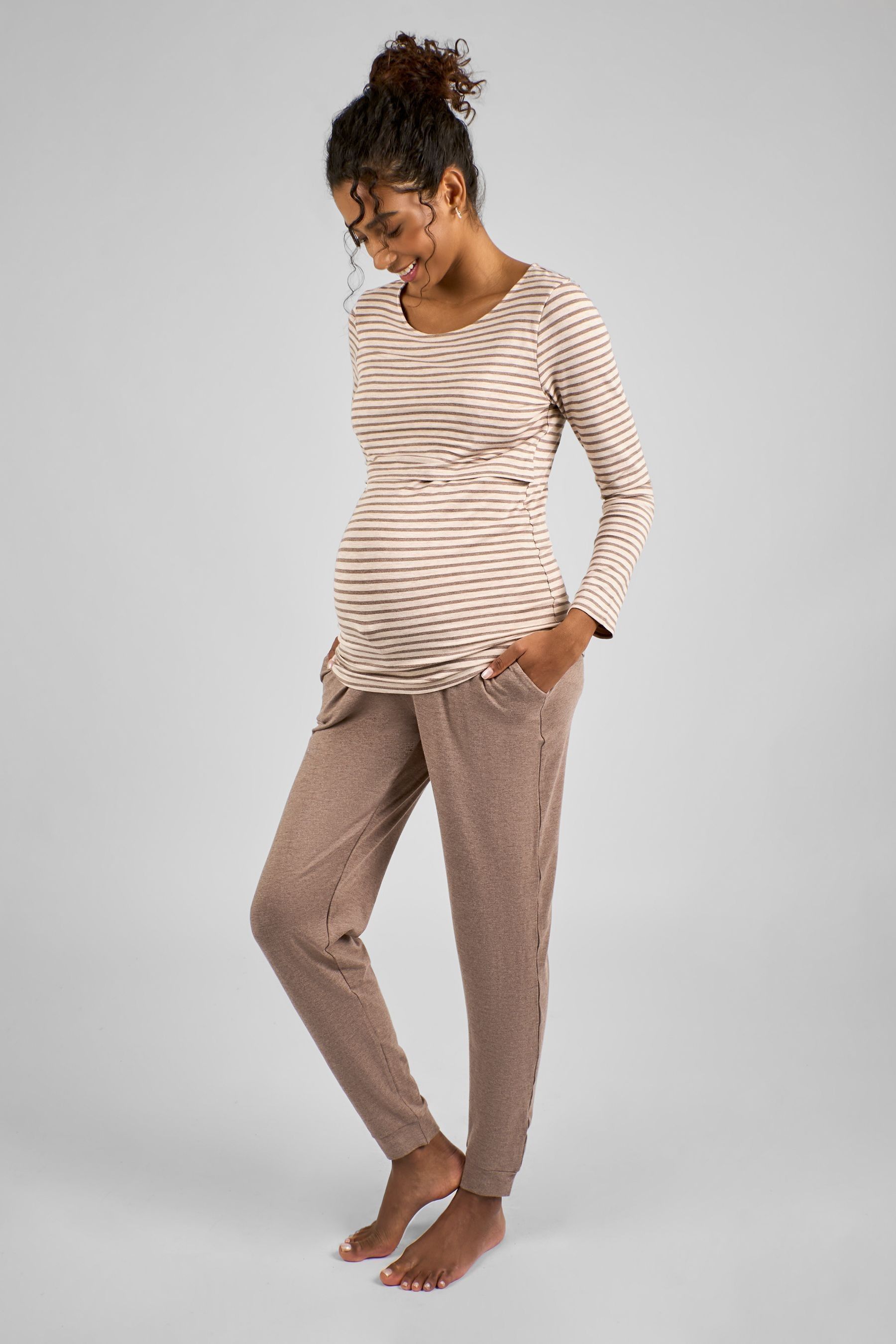 JoJo Maman Bebe Mocha Brown Maternity and Nursing Pyjamas Set