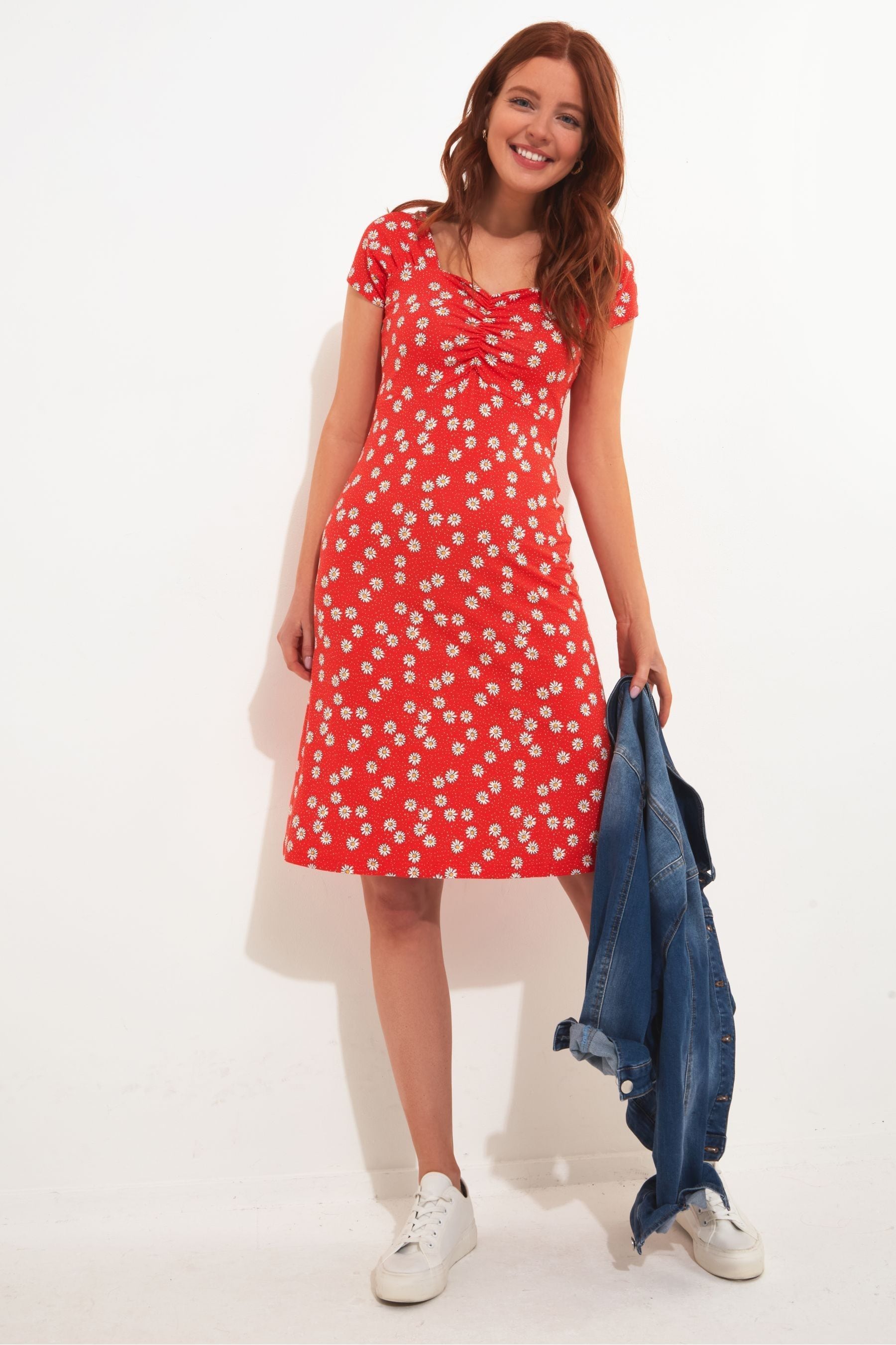 Buy Joe Browns Red Ditsy Daisy Print Sweetheart Neckline Jersey Dress from Next Luxembourg