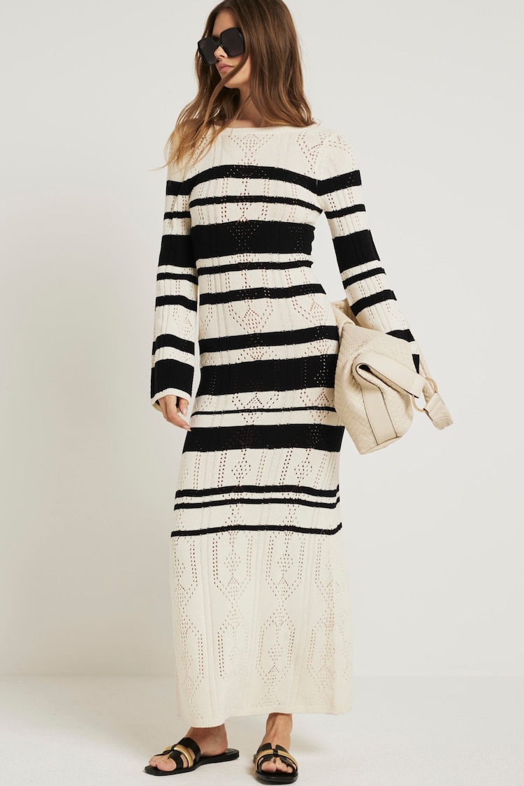 River Island Cream 100% Cotton Stripe Knitted Maxi Dress - Image 1 of 4