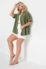 Yours Curve Khaki Green Utility Linen Shirt - Image 3 of 5